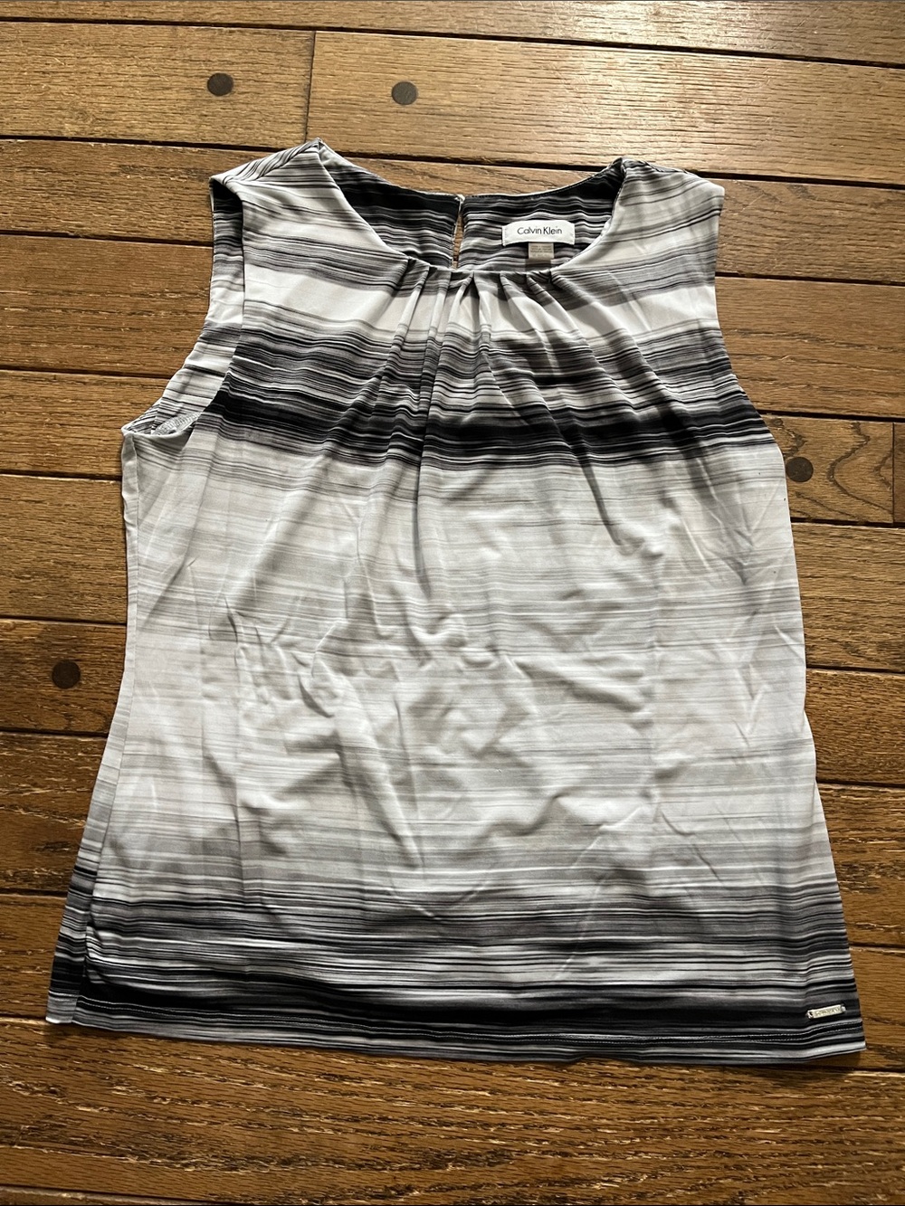 Calvin Klein Black and White Striped Ombre Sleeveless Top